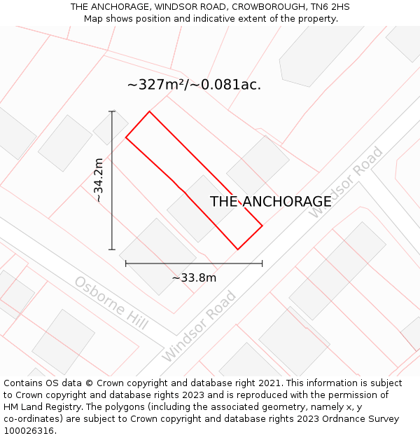 THE ANCHORAGE, WINDSOR ROAD, CROWBOROUGH, TN6 2HS: Plot and title map