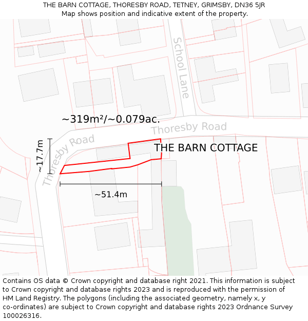 THE BARN COTTAGE, THORESBY ROAD, TETNEY, GRIMSBY, DN36 5JR: Plot and title map