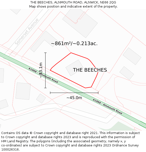 THE BEECHES, ALNMOUTH ROAD, ALNWICK, NE66 2QG: Plot and title map