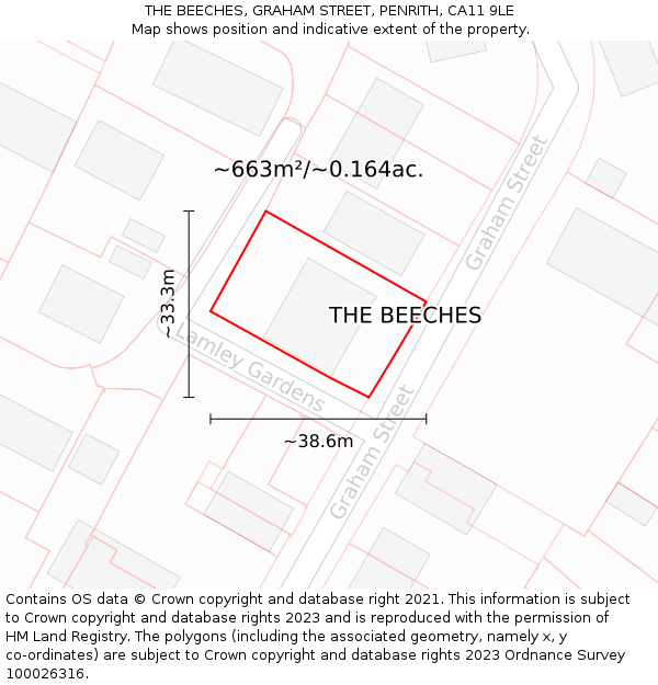 THE BEECHES, GRAHAM STREET, PENRITH, CA11 9LE: Plot and title map