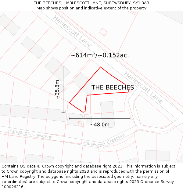 THE BEECHES, HARLESCOTT LANE, SHREWSBURY, SY1 3AR: Plot and title map