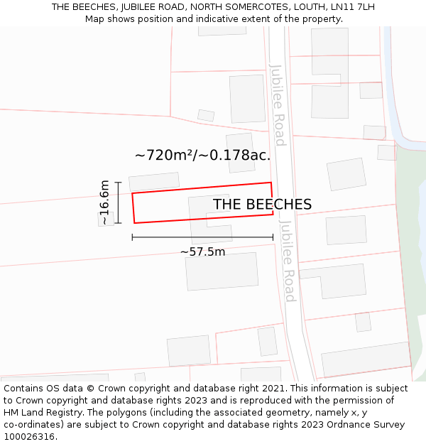 THE BEECHES, JUBILEE ROAD, NORTH SOMERCOTES, LOUTH, LN11 7LH: Plot and title map