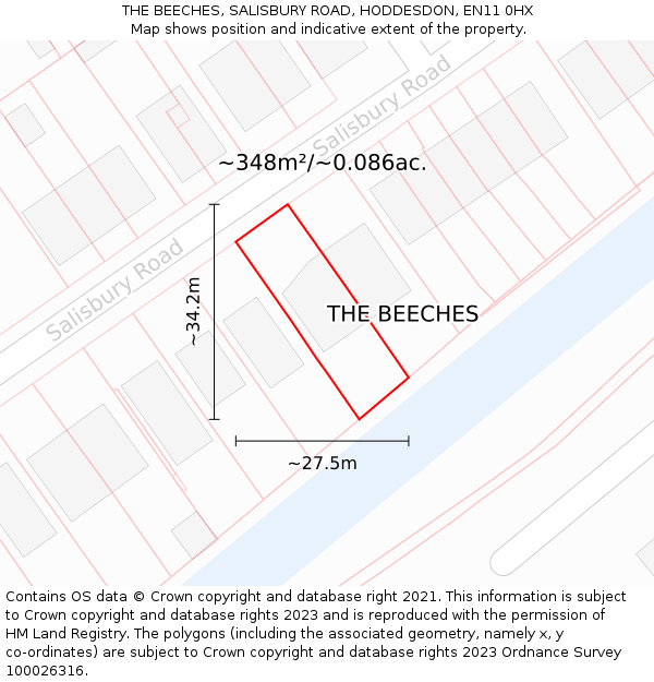 THE BEECHES, SALISBURY ROAD, HODDESDON, EN11 0HX: Plot and title map