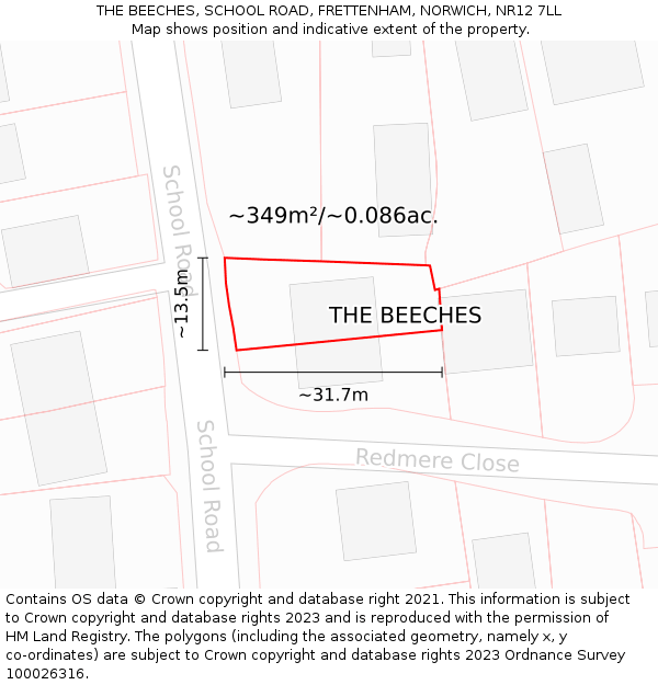 THE BEECHES, SCHOOL ROAD, FRETTENHAM, NORWICH, NR12 7LL: Plot and title map