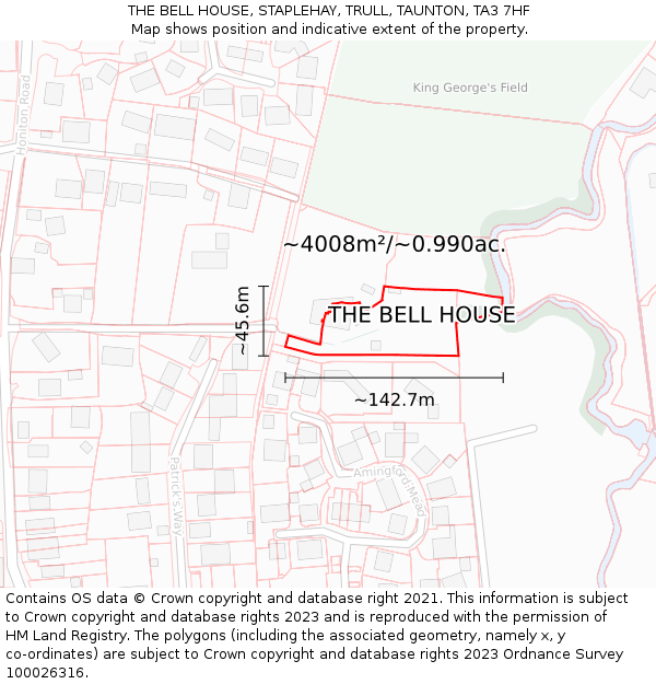 THE BELL HOUSE, STAPLEHAY, TRULL, TAUNTON, TA3 7HF: Plot and title map