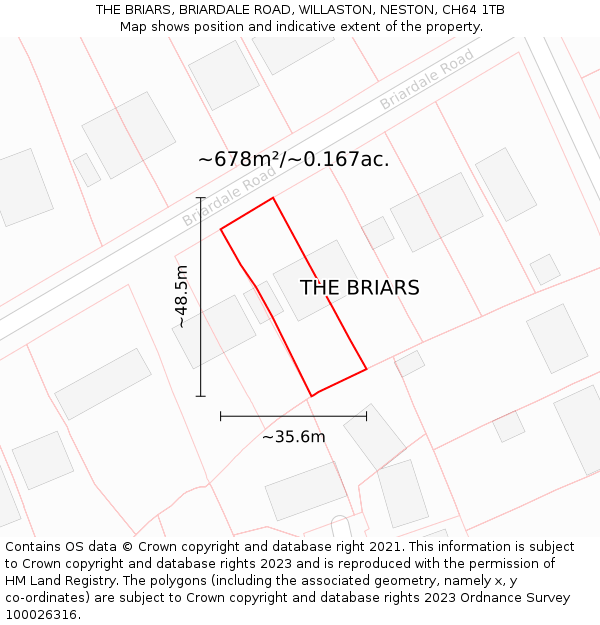 THE BRIARS, BRIARDALE ROAD, WILLASTON, NESTON, CH64 1TB: Plot and title map