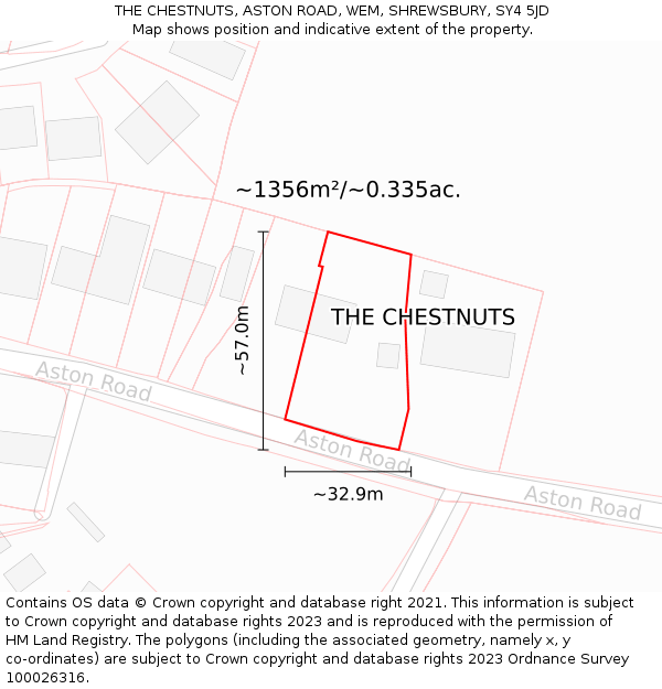 THE CHESTNUTS, ASTON ROAD, WEM, SHREWSBURY, SY4 5JD: Plot and title map