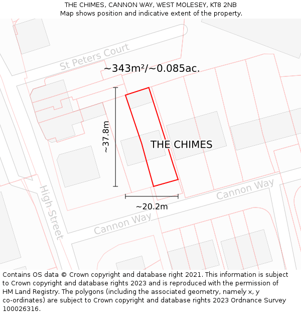 THE CHIMES, CANNON WAY, WEST MOLESEY, KT8 2NB: Plot and title map