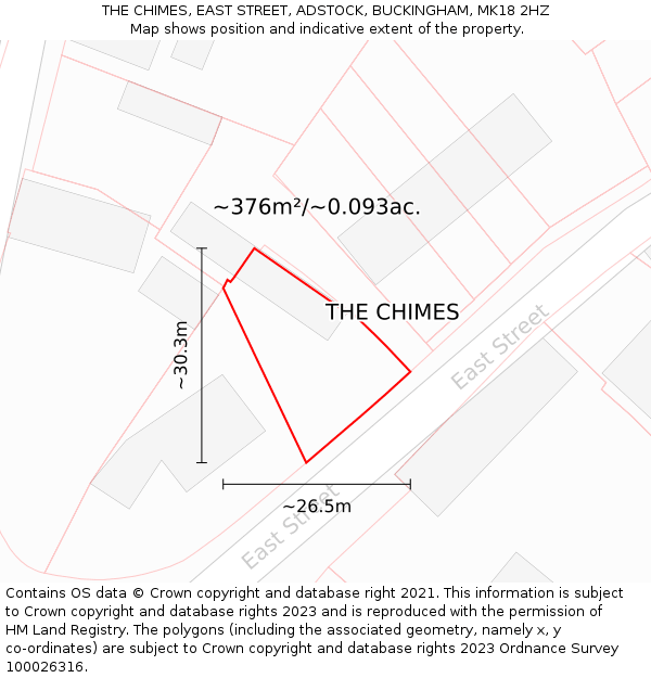 THE CHIMES, EAST STREET, ADSTOCK, BUCKINGHAM, MK18 2HZ: Plot and title map