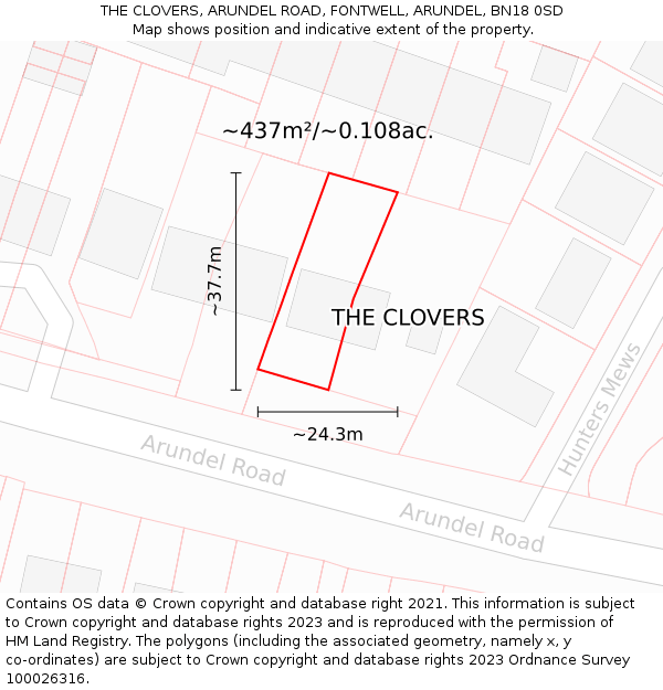 THE CLOVERS, ARUNDEL ROAD, FONTWELL, ARUNDEL, BN18 0SD: Plot and title map