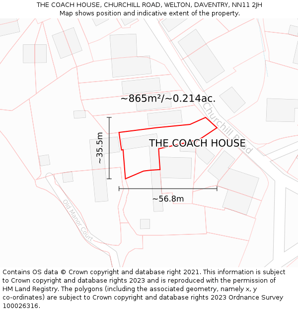 THE COACH HOUSE, CHURCHILL ROAD, WELTON, DAVENTRY, NN11 2JH: Plot and title map