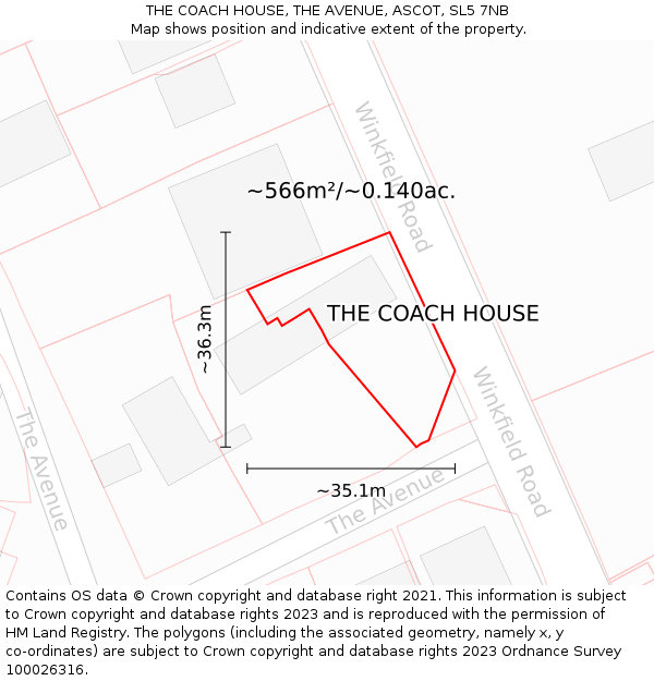 THE COACH HOUSE, THE AVENUE, ASCOT, SL5 7NB: Plot and title map