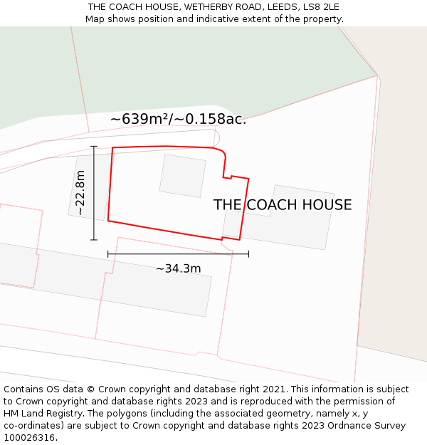 THE COACH HOUSE, WETHERBY ROAD, LEEDS, LS8 2LE: Plot and title map