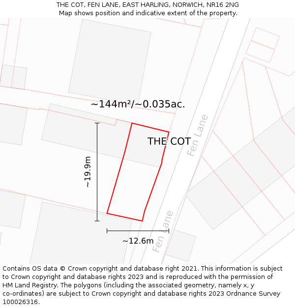 THE COT, FEN LANE, EAST HARLING, NORWICH, NR16 2NG: Plot and title map