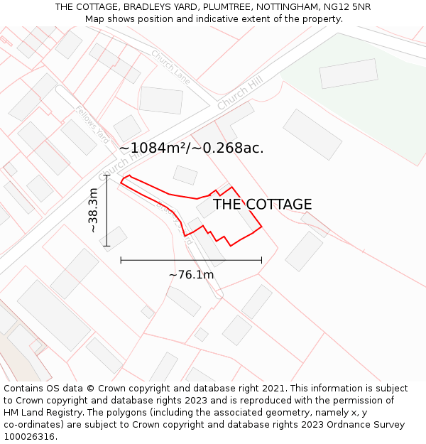 THE COTTAGE, BRADLEYS YARD, PLUMTREE, NOTTINGHAM, NG12 5NR: Plot and title map