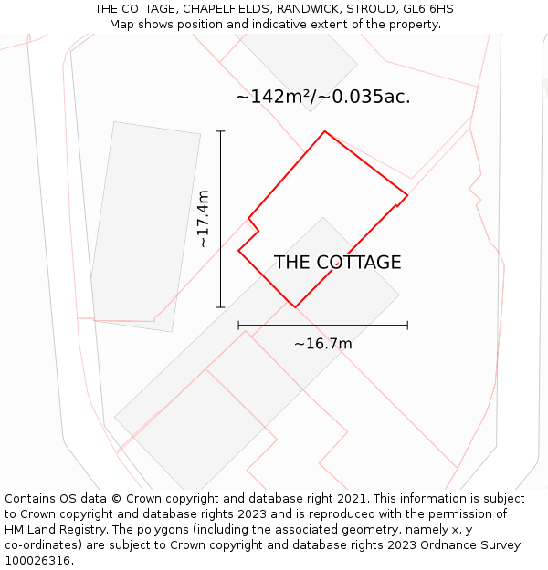 THE COTTAGE, CHAPELFIELDS, RANDWICK, STROUD, GL6 6HS: Plot and title map