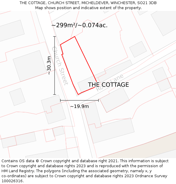 THE COTTAGE, CHURCH STREET, MICHELDEVER, WINCHESTER, SO21 3DB: Plot and title map