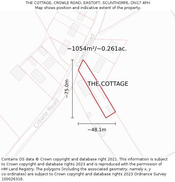 THE COTTAGE, CROWLE ROAD, EASTOFT, SCUNTHORPE, DN17 4PH: Plot and title map