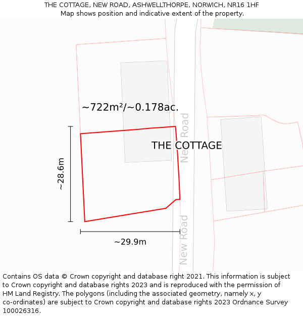 THE COTTAGE, NEW ROAD, ASHWELLTHORPE, NORWICH, NR16 1HF: Plot and title map