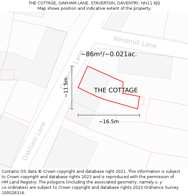 THE COTTAGE, OAKHAM LANE, STAVERTON, DAVENTRY, NN11 6JQ: Plot and title map