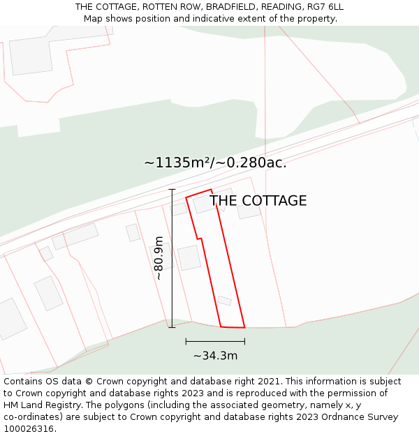 THE COTTAGE, ROTTEN ROW, BRADFIELD, READING, RG7 6LL: Plot and title map