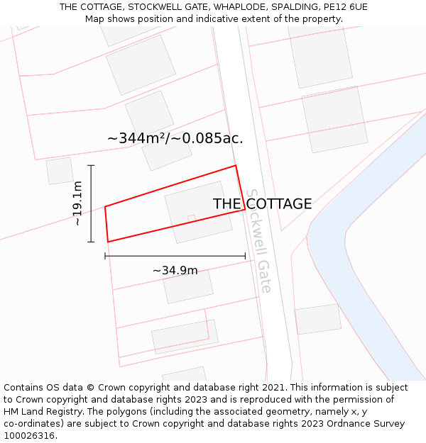 THE COTTAGE, STOCKWELL GATE, WHAPLODE, SPALDING, PE12 6UE: Plot and title map