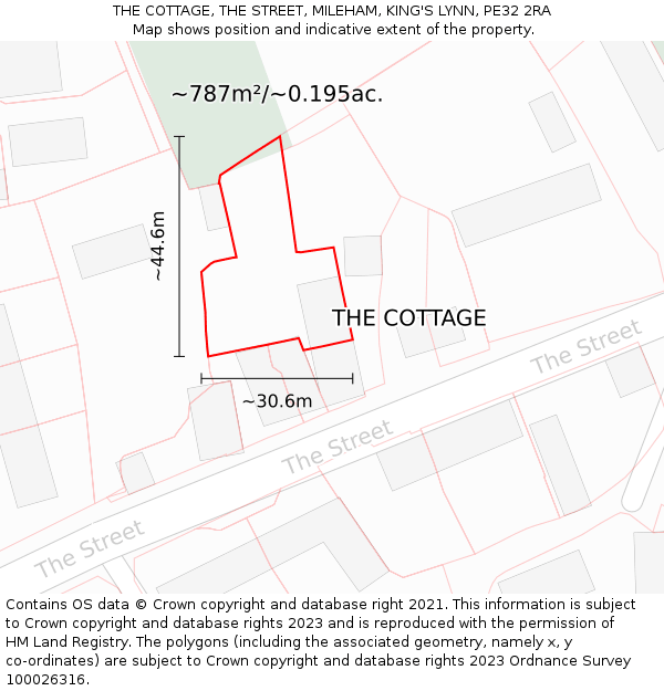 THE COTTAGE, THE STREET, MILEHAM, KING'S LYNN, PE32 2RA: Plot and title map