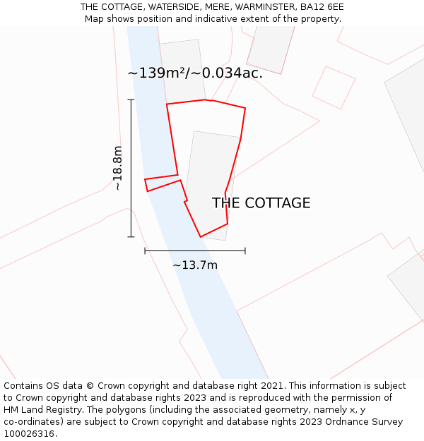 THE COTTAGE, WATERSIDE, MERE, WARMINSTER, BA12 6EE: Plot and title map