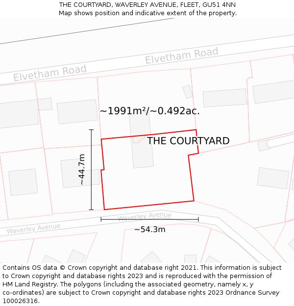 THE COURTYARD, WAVERLEY AVENUE, FLEET, GU51 4NN: Plot and title map