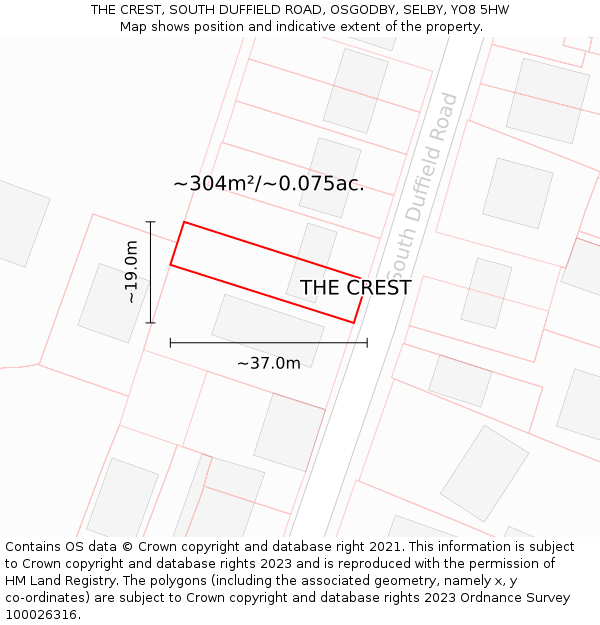 THE CREST, SOUTH DUFFIELD ROAD, OSGODBY, SELBY, YO8 5HW: Plot and title map