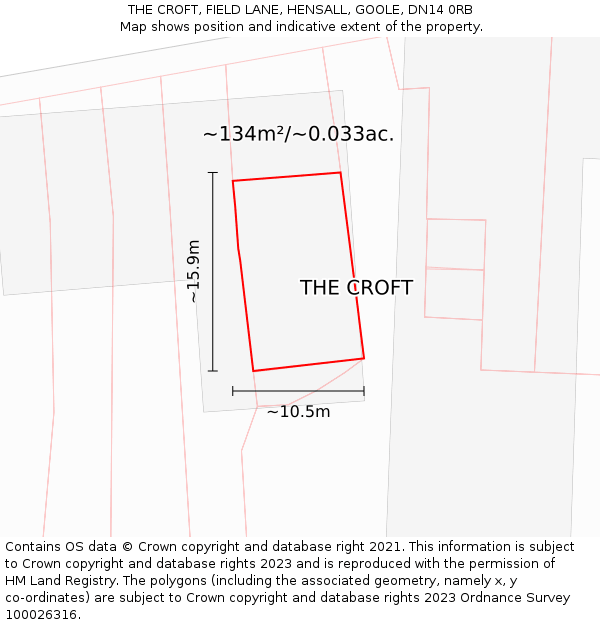 THE CROFT, FIELD LANE, HENSALL, GOOLE, DN14 0RB: Plot and title map