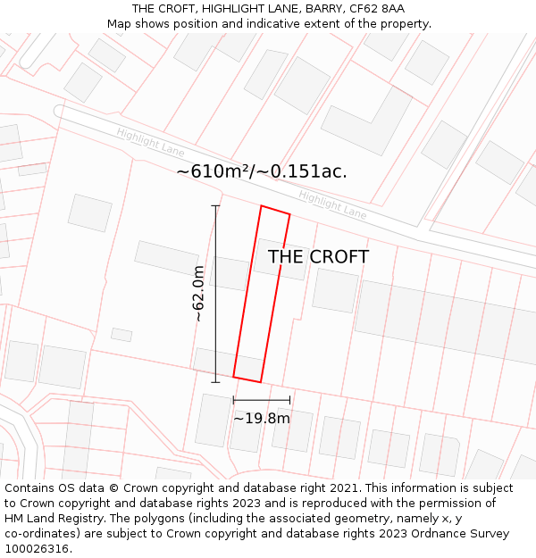 THE CROFT, HIGHLIGHT LANE, BARRY, CF62 8AA: Plot and title map