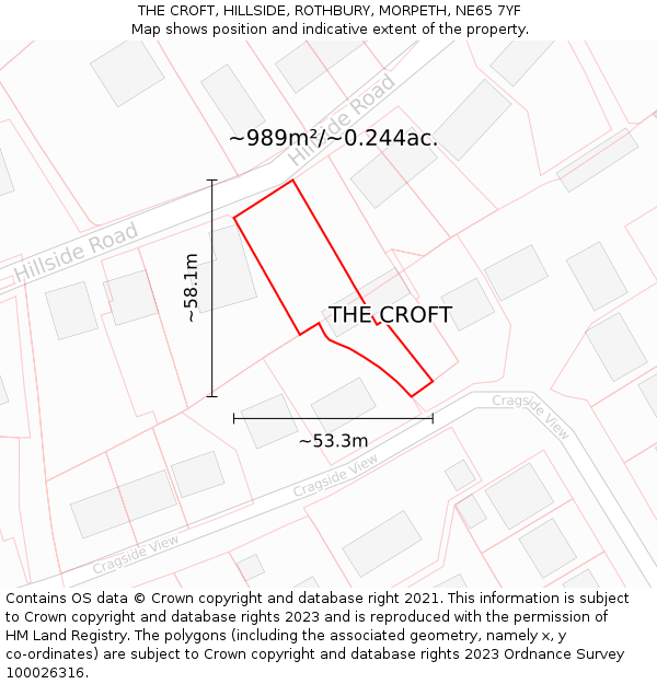THE CROFT, HILLSIDE, ROTHBURY, MORPETH, NE65 7YF: Plot and title map