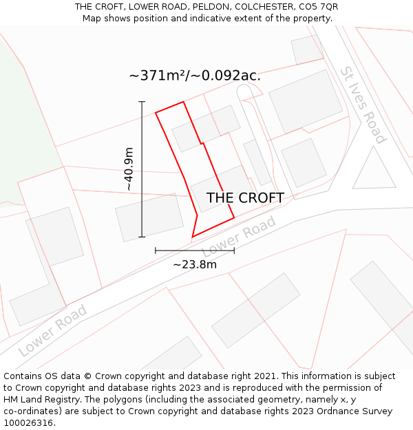THE CROFT, LOWER ROAD, PELDON, COLCHESTER, CO5 7QR: Plot and title map