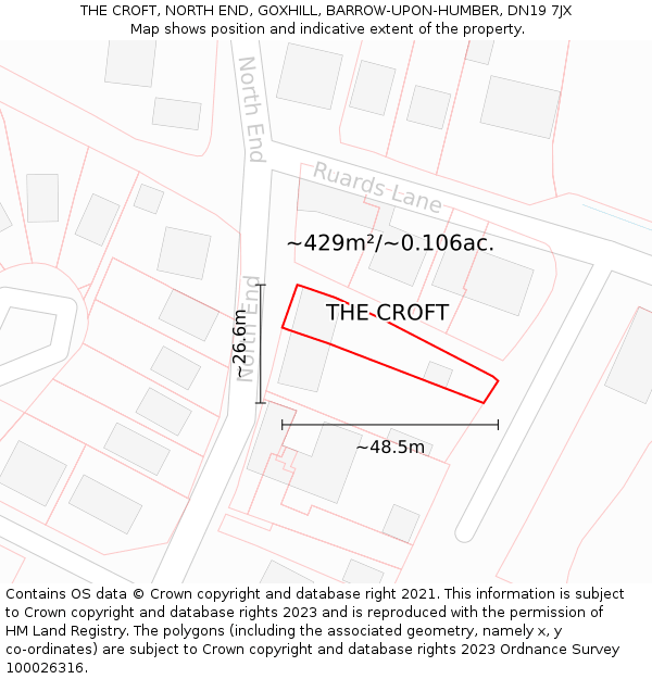 THE CROFT, NORTH END, GOXHILL, BARROW-UPON-HUMBER, DN19 7JX: Plot and title map