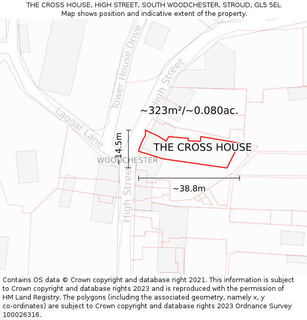 THE CROSS HOUSE, HIGH STREET, SOUTH WOODCHESTER, STROUD, GL5 5EL: Plot and title map