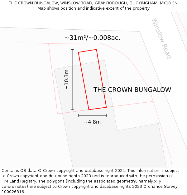 THE CROWN BUNGALOW, WINSLOW ROAD, GRANBOROUGH, BUCKINGHAM, MK18 3NJ: Plot and title map