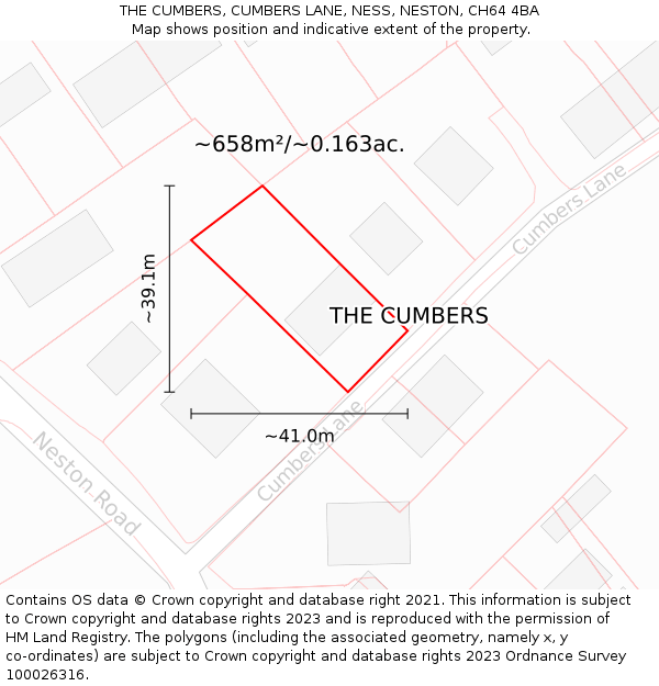 THE CUMBERS, CUMBERS LANE, NESS, NESTON, CH64 4BA: Plot and title map