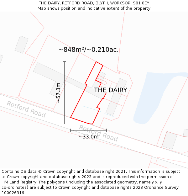 THE DAIRY, RETFORD ROAD, BLYTH, WORKSOP, S81 8EY: Plot and title map