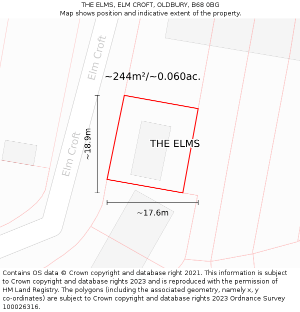 THE ELMS, ELM CROFT, OLDBURY, B68 0BG: Plot and title map