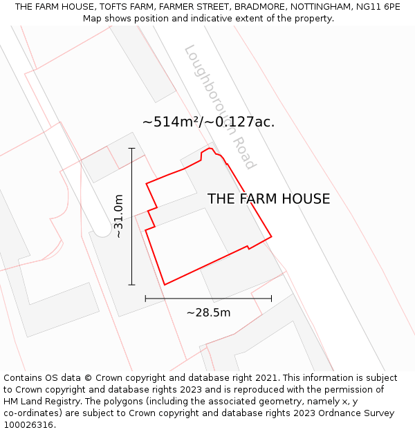 THE FARM HOUSE, TOFTS FARM, FARMER STREET, BRADMORE, NOTTINGHAM, NG11 6PE: Plot and title map