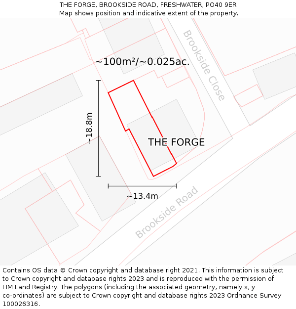 THE FORGE, BROOKSIDE ROAD, FRESHWATER, PO40 9ER: Plot and title map