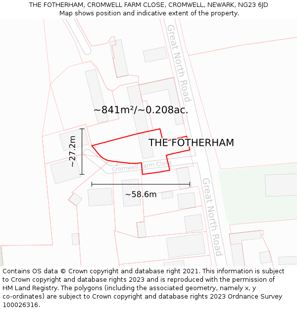 THE FOTHERHAM, CROMWELL FARM CLOSE, CROMWELL, NEWARK, NG23 6JD: Plot and title map