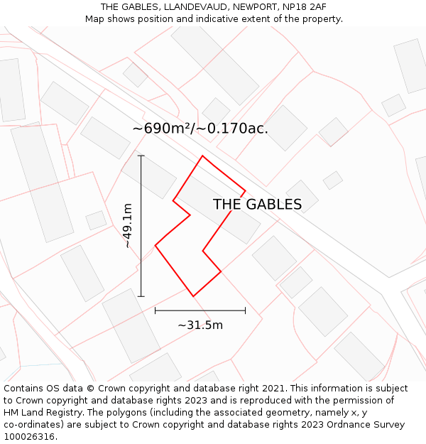 THE GABLES, LLANDEVAUD, NEWPORT, NP18 2AF: Plot and title map