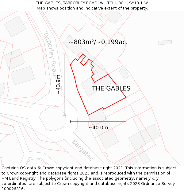 THE GABLES, TARPORLEY ROAD, WHITCHURCH, SY13 1LW: Plot and title map