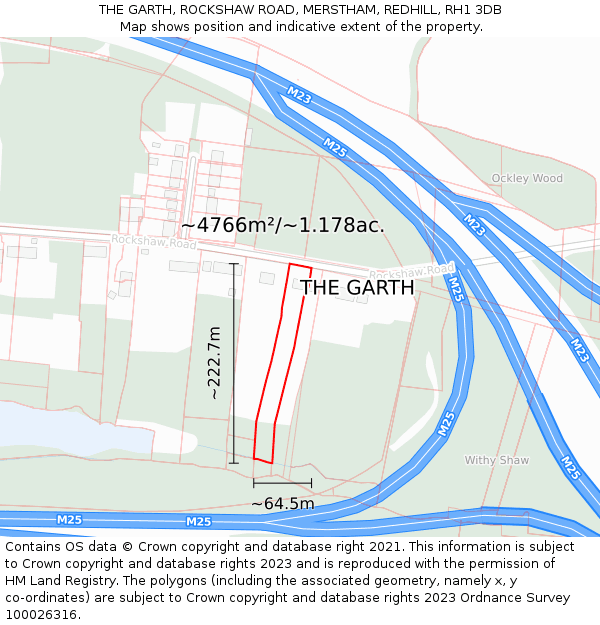 THE GARTH, ROCKSHAW ROAD, MERSTHAM, REDHILL, RH1 3DB: Plot and title map