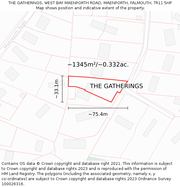 THE GATHERINGS, WEST BAY MAENPORTH ROAD, MAENPORTH, FALMOUTH, TR11 5HP: Plot and title map