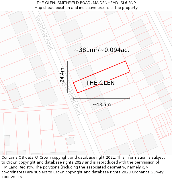 THE GLEN, SMITHFIELD ROAD, MAIDENHEAD, SL6 3NP: Plot and title map