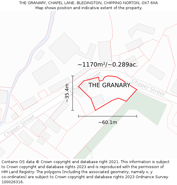 THE GRANARY, CHAPEL LANE, BLEDINGTON, CHIPPING NORTON, OX7 6XA: Plot and title map