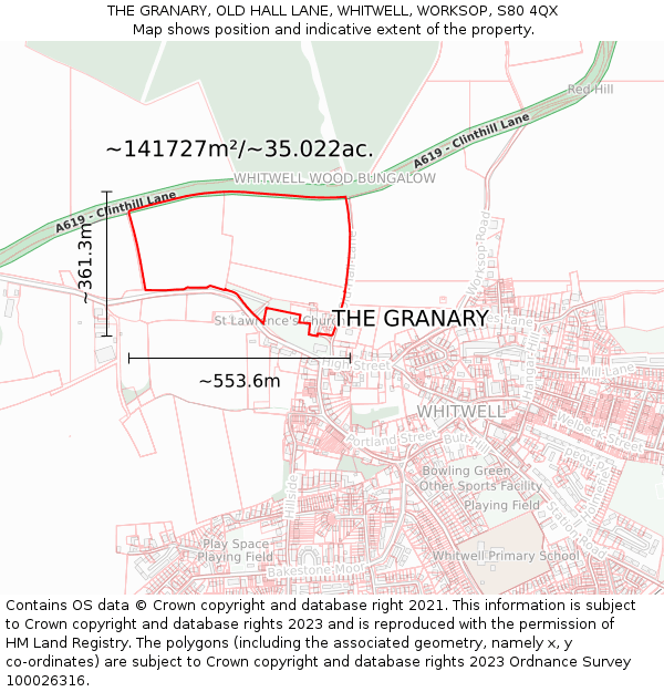 THE GRANARY, OLD HALL LANE, WHITWELL, WORKSOP, S80 4QX: Plot and title map